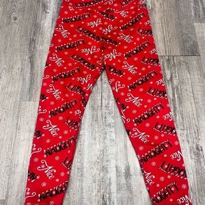 Red Women’s Leggings with Naughty and Nice Print
